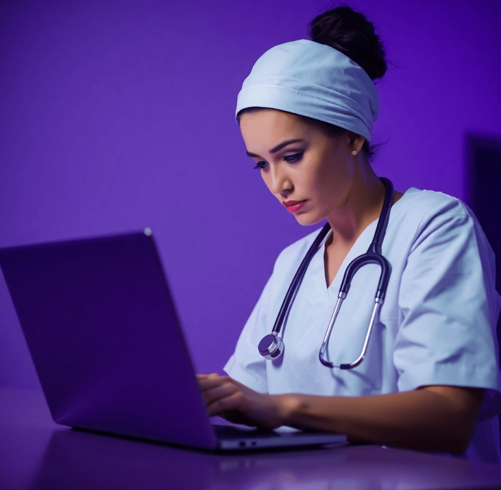 Healthcare Virtual Assistant working with her computer