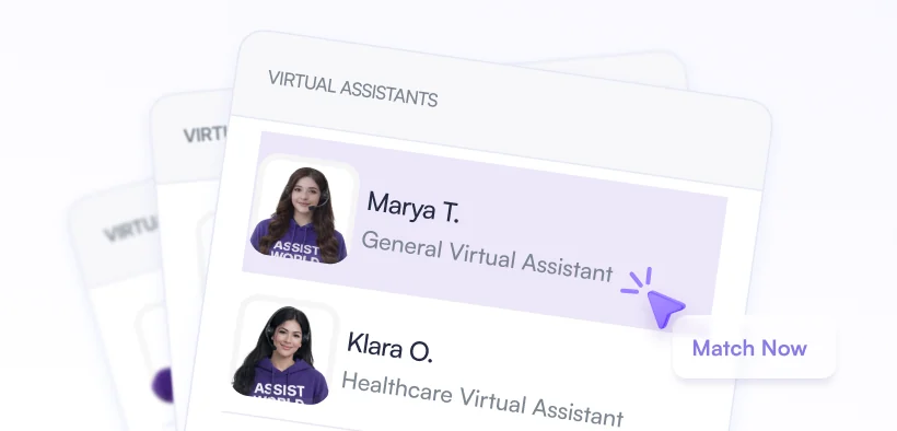 Candidate profile cards for virtual assistant matching